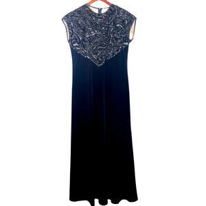 Vintage Jeffrey&Dara Womens Dress Sz M Evening Velvet Burnout Beaded Holiday